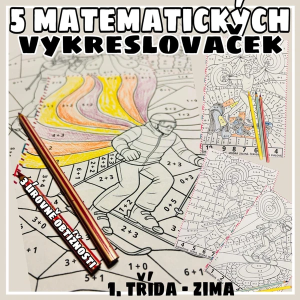 Zimní sporty - matematické vybarvovačky, 1. třída