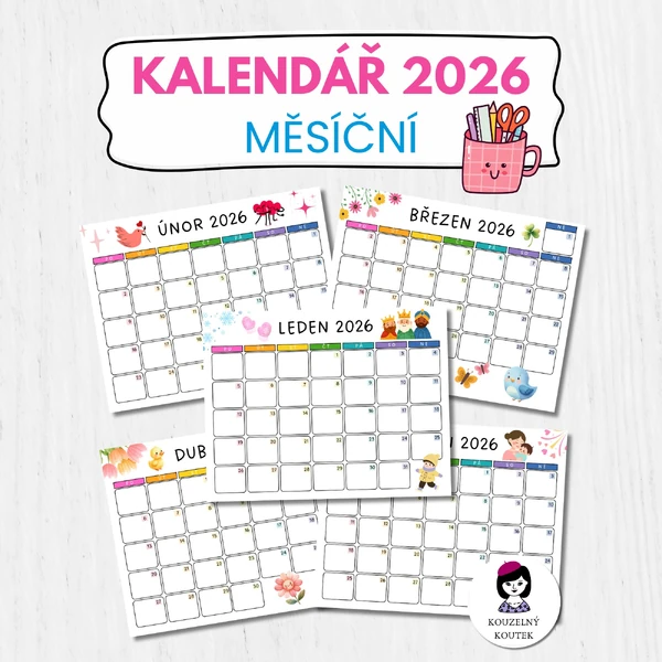 Měsíční kalendář 2026 | Nástěnný kalendář pro děti | Datovaný kalendář