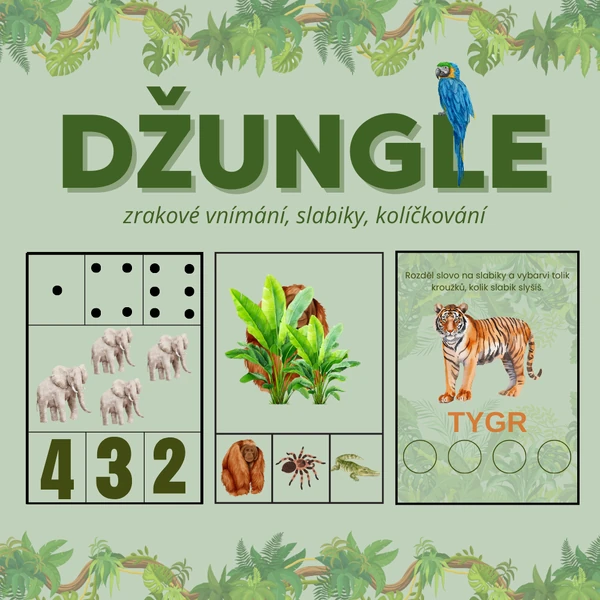🌿🐒 Džungle - zrakové vnímání, slabiky, kolíčkování