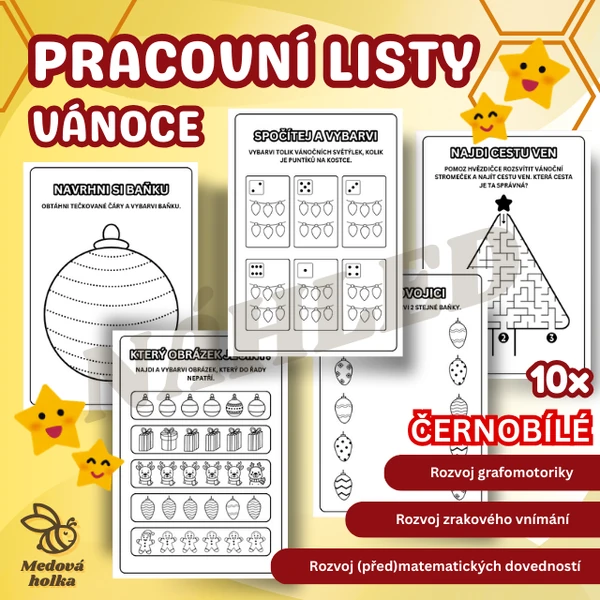 Pracovní listy - Vánoce (černobílé) 