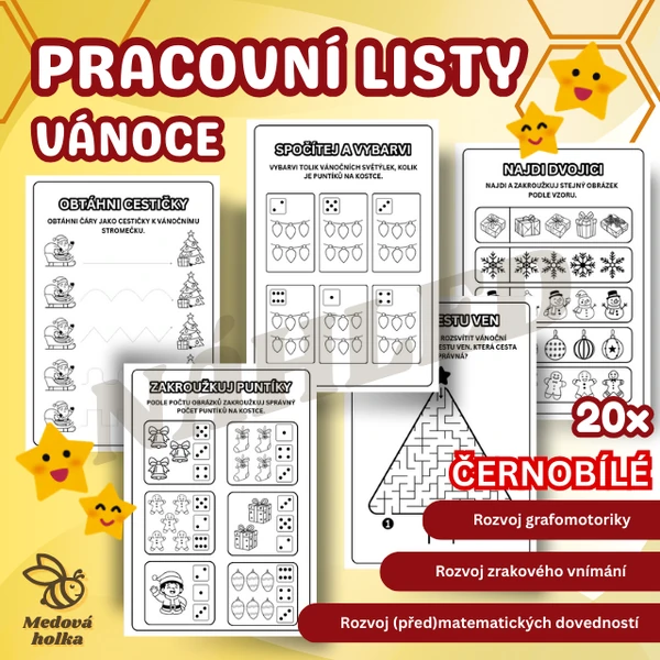 Pracovní listy - Vánoce (černobílé)