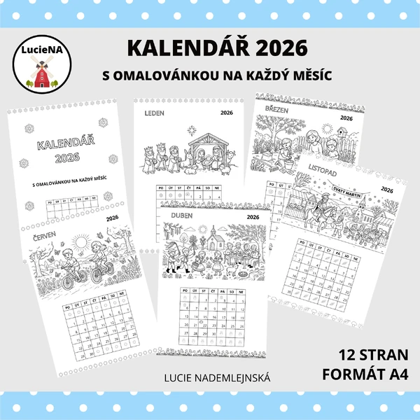 KALENDÁŘ S OMALOVÁNKOU 2026