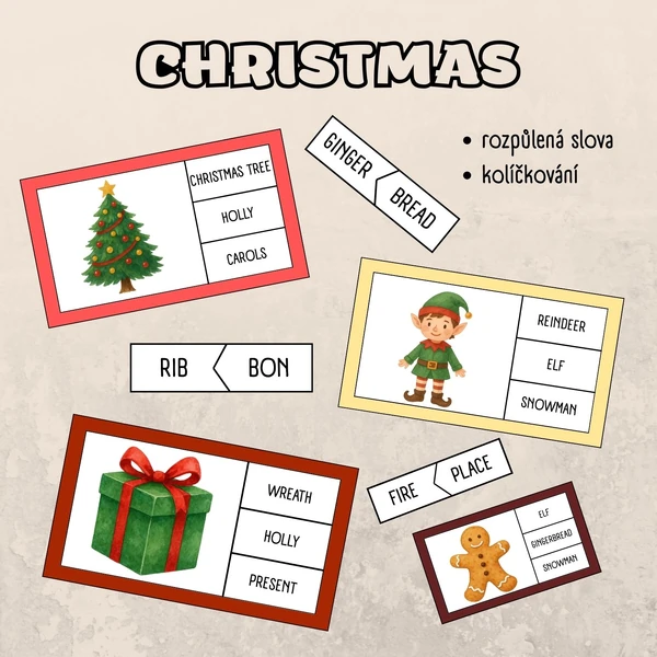 Christmas - kolíčkování a rozpůlená slova