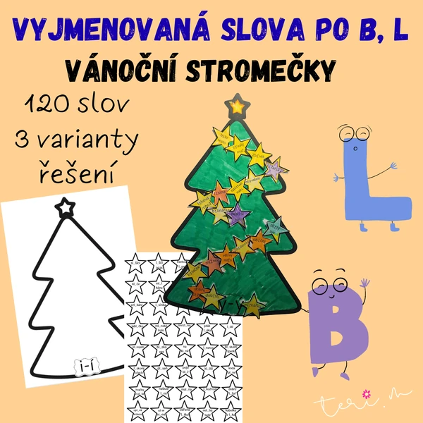 Vánoční stromečky - VYJMENOVANÁ SLOVA po B a L