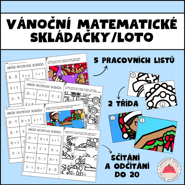 Vánoční matematické skládačky - v oboru do 20 s a bez přechodu