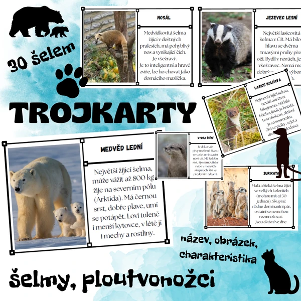 Trojkarty - šelmy (30 zástupců) - obrázek, jméno, charakteristika