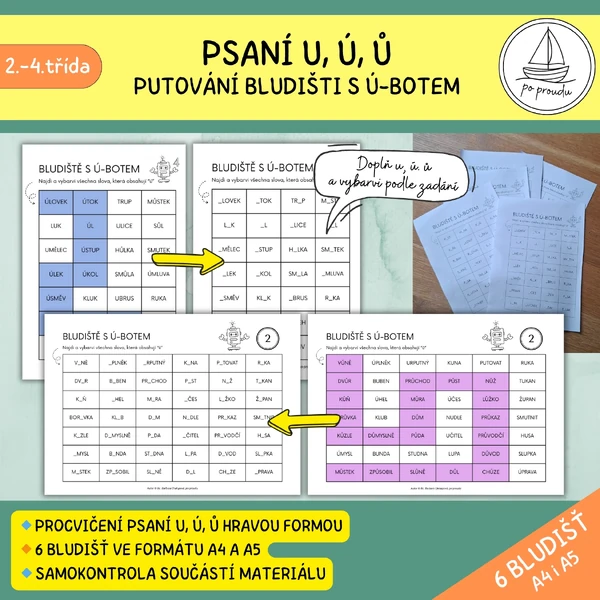 Psaní u, ú, ů - bludiště (6 her)