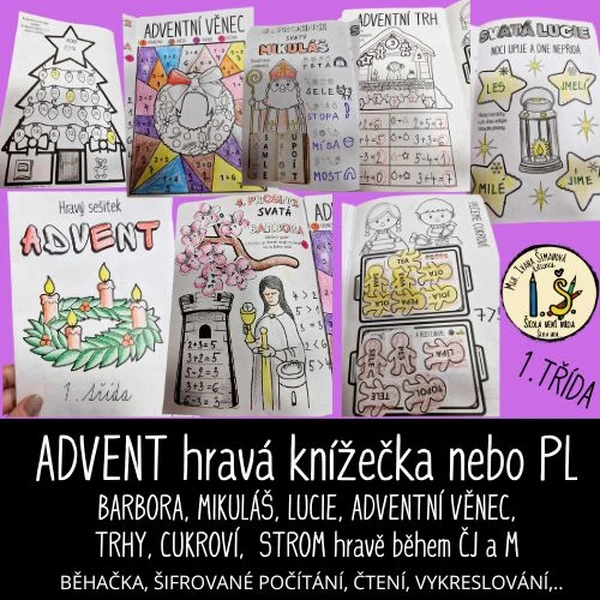ADVENT – aktivní knížečka nebo PL pro 1. třídu – ČJ, M