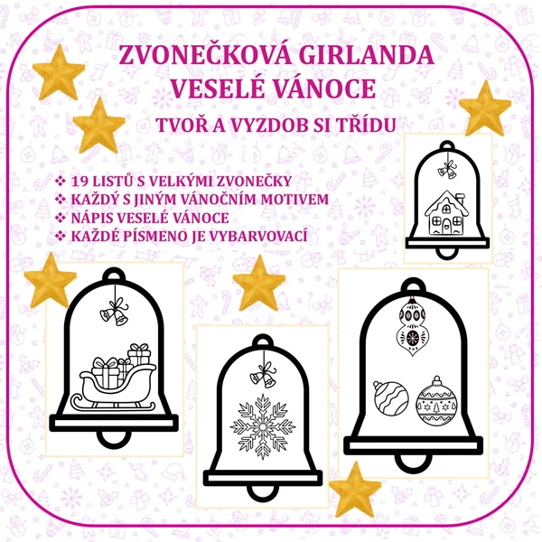 ZVONEČKOVÁ GIRLANDA – VESELÉ VÁNOCE - TVOŘ A VYZDOB SI TŘÍDU