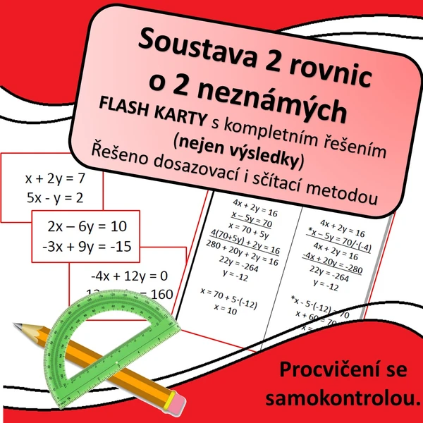 Soustava rovnic - flash karty s kompletním řešením