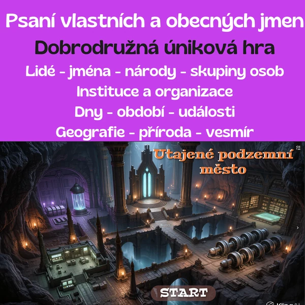 Pravopis vlastních a obecných jmen - úniková hra do češtiny