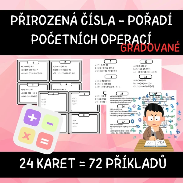přirozená čísla - pořadí početních operací - gradované - závorky - karty i PL