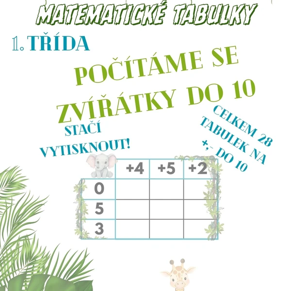 Matematické tabulky pro 1. třídu - počítáme do 10