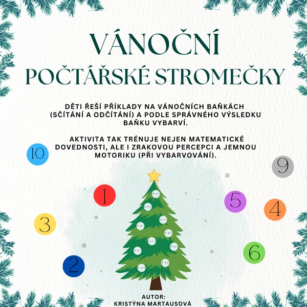 Vánoční počtářské stromečky - Sčítání a odčítání pro prvňáčky