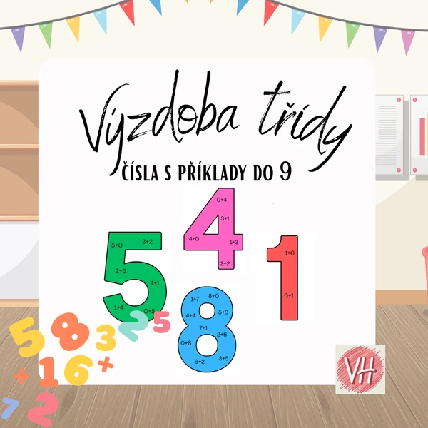 Výzdoba třídy- čísla s příklady do 9