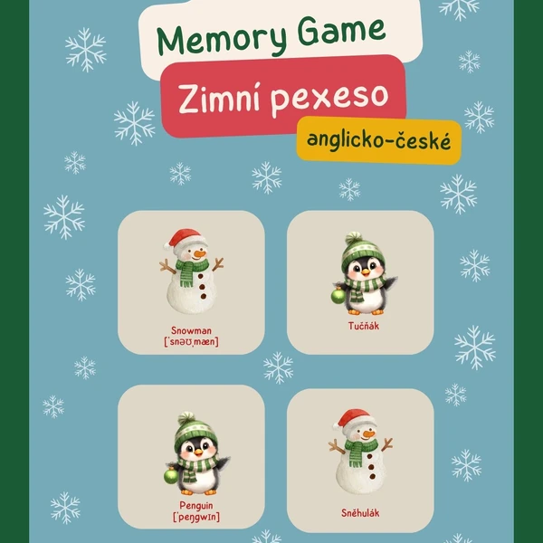 ❄️ Zimní česko-anglické pexeso pro malé děti