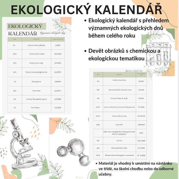 Ekologický kalendář s obrázky na nástěnku