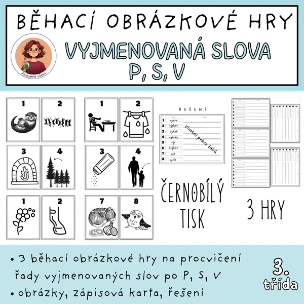 Běhací obrázkové hry - vyjmenovaná slova P, S, V