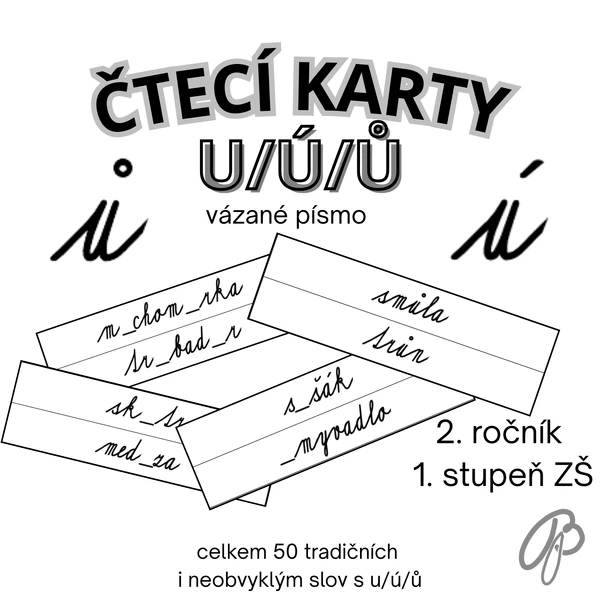 U/Ú/Ů - čtecí karty (vázané písmo)