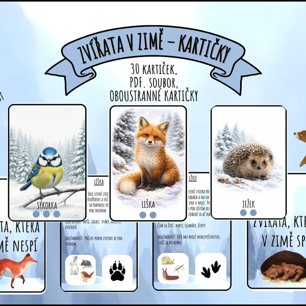 ZVÍŘATA V ZIMĚ – OBOUSTRANNÉ KARTIČKY