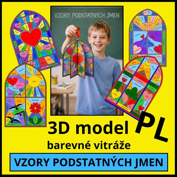 VZORY PODSTATNÝCH JMEN - příprava na více hodin, 3D model - VALENTÝN