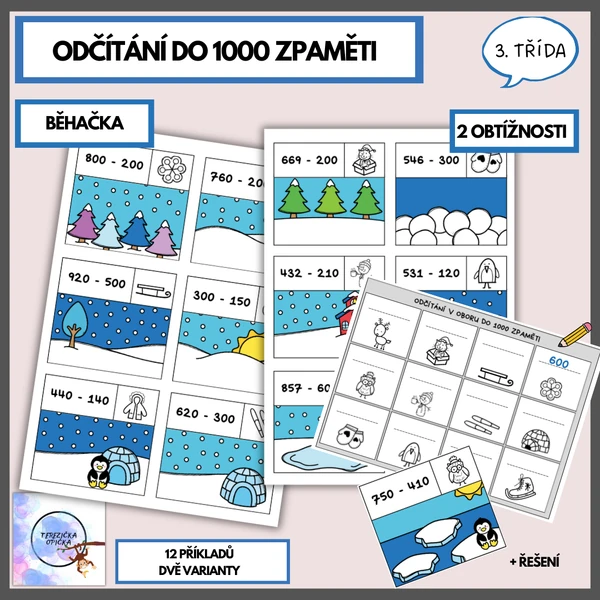 Pamětné odčítání do 1000 - běhačka ZIMA