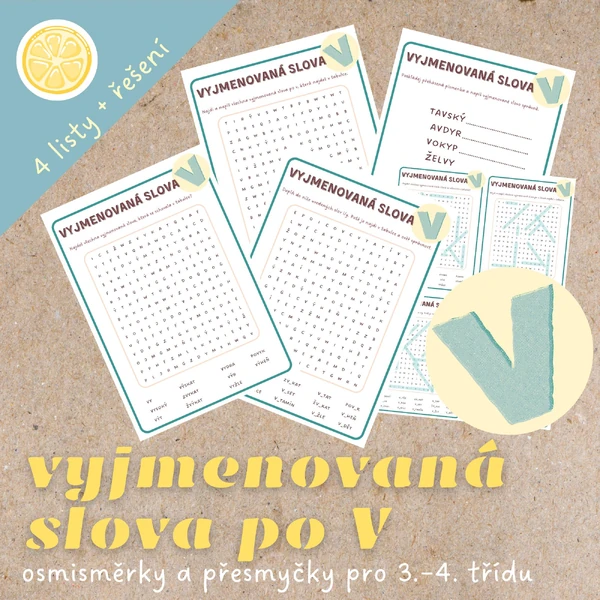 Vyjmenovaná slova po V | osmisměrky a přesmyčky