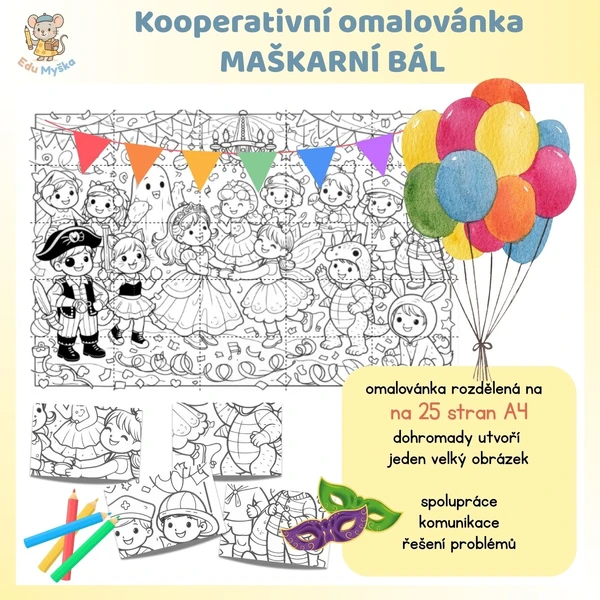 Kooperativní omalovánka KARNEVAL - MAŠKARNÍ BÁL