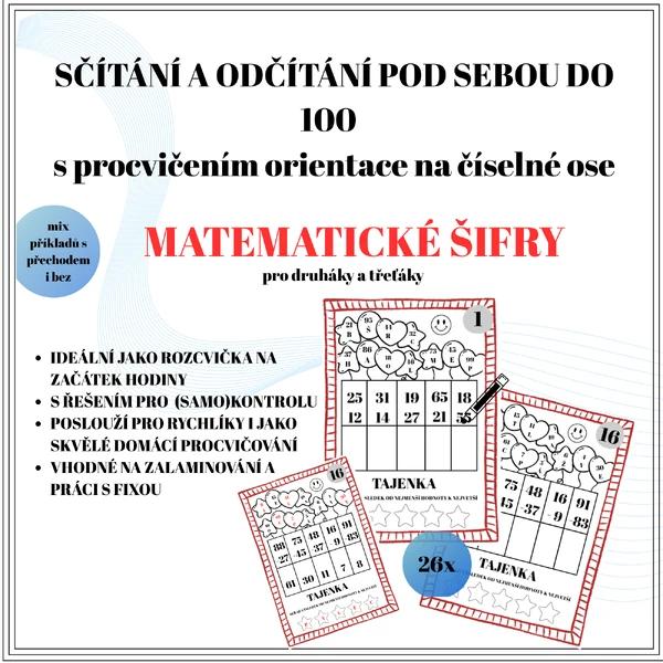 Sčítání a odčítání do 100 - matematické šifry