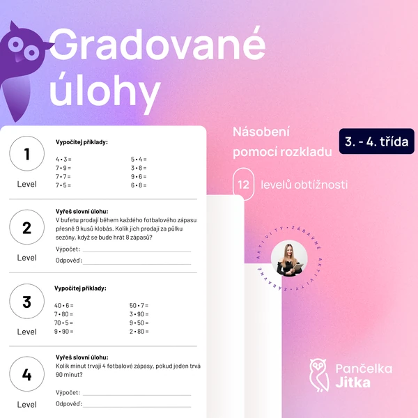 Gradované úlohy - násobení mimo rozsah malé násobilky do 1 000