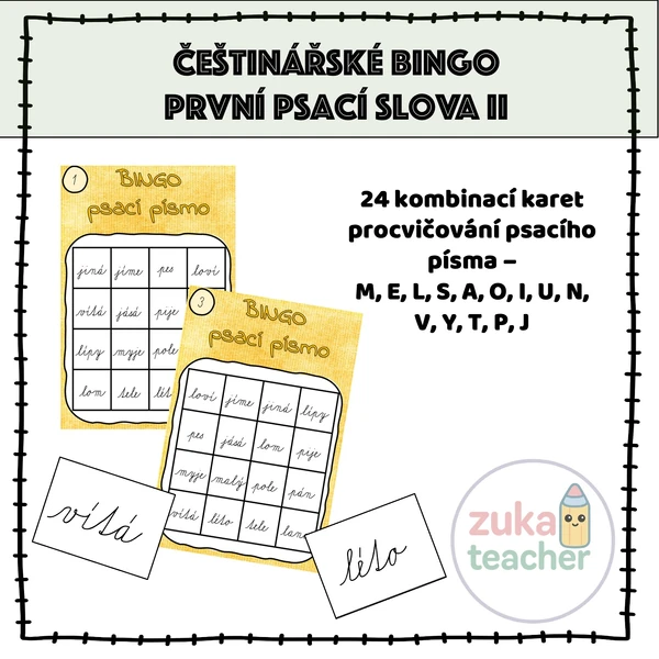 Češtinářské bingo - První slova - psací písmo II.