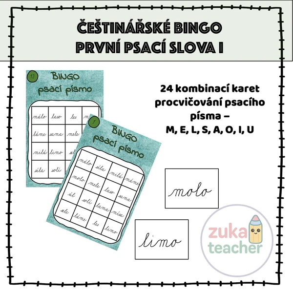 Češtinářské bingo - První slova - psací písmo