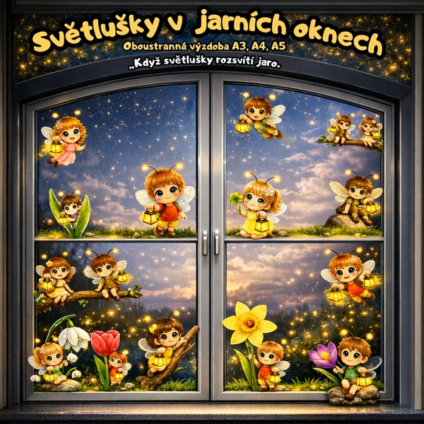 VÝZDOBA DO OKEN OBOUSTRANNÁ - Světlušky v jarních oknech 