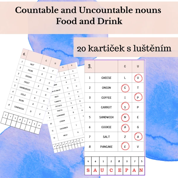 Countable and uncountable nouns: food and drink - 20 lušťovek