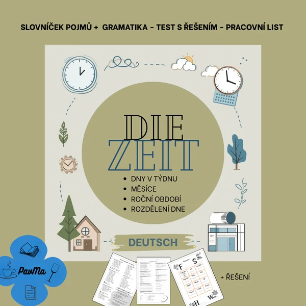 ČAS v němčině (dny, měsíce, roční období) v pracovních listech s řešením