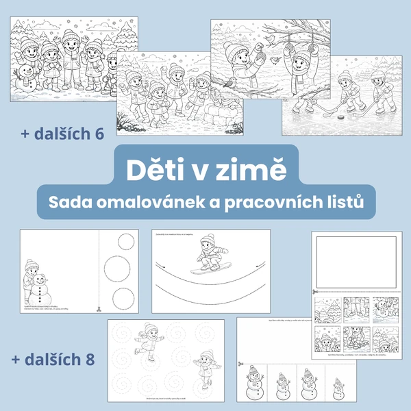 Děti v zimě - omalovánky a pracovní listy