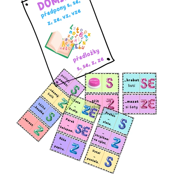 DOMINO - předpony s, se, z, ze, vz, vze. Předložky s, se, z, ze.