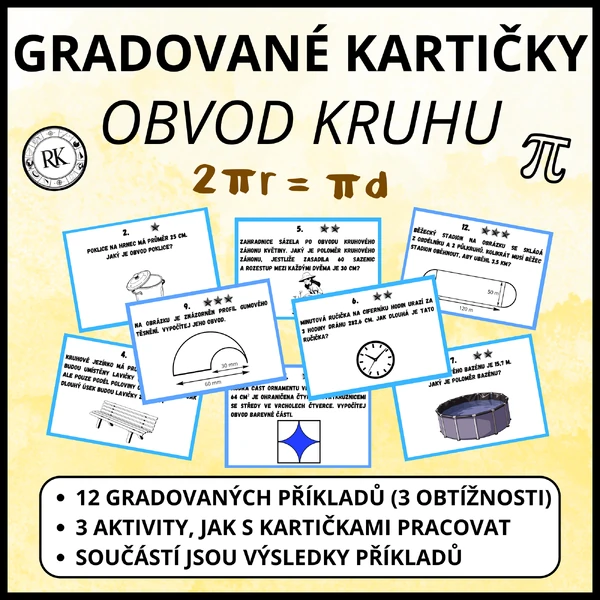 Obvod kruhu - Gradované kartičky