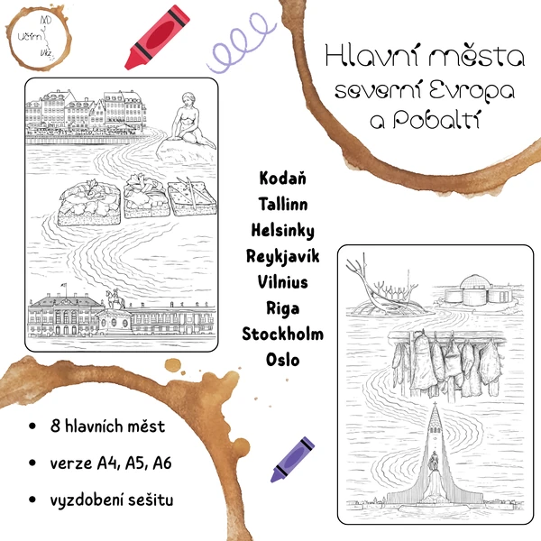 Hlavní města severní Evropa a Pobaltí - omalovánky