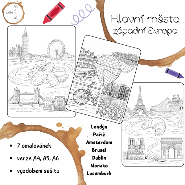 Hlavní města západní Evropa - omalovánky