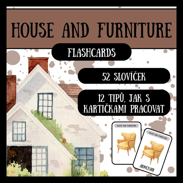 House and Furniture - Dům a nábytek - watercolour flashcards - kartičky