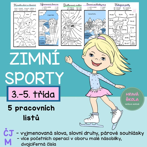 ZIMNÍ SPORTY- ČJ + M - 3.-5. TŘÍDA - 5 PL + řešení