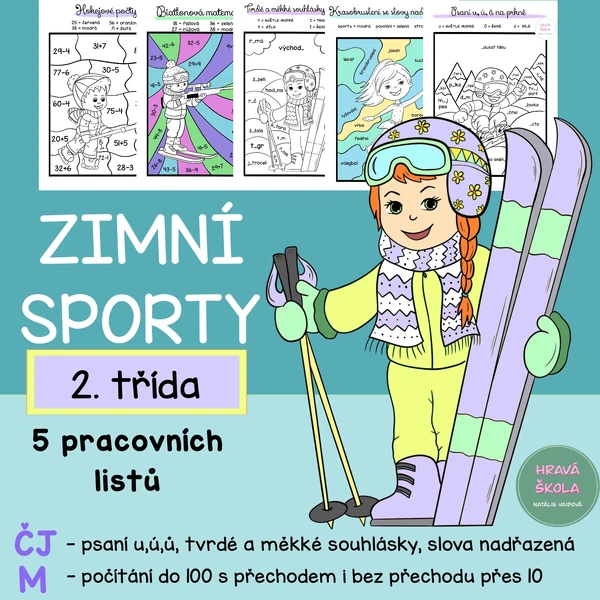 ZIMNÍ SPORTY- ČJ + M - 2. TŘÍDA - 5 PL + řešení