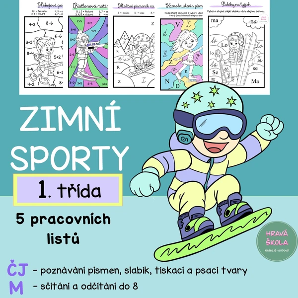 ZIMNÍ SPORTY- ČJ + M - 1. TŘÍDA - 5 PL + řešení