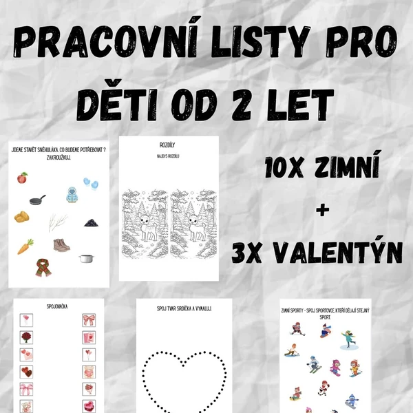 Pracovní listy pro děti od 2 let - zima, Valentýn