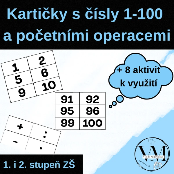 Kartičky s čísly 1-100 a početními operacemi + 8 aktivit k jejich využití