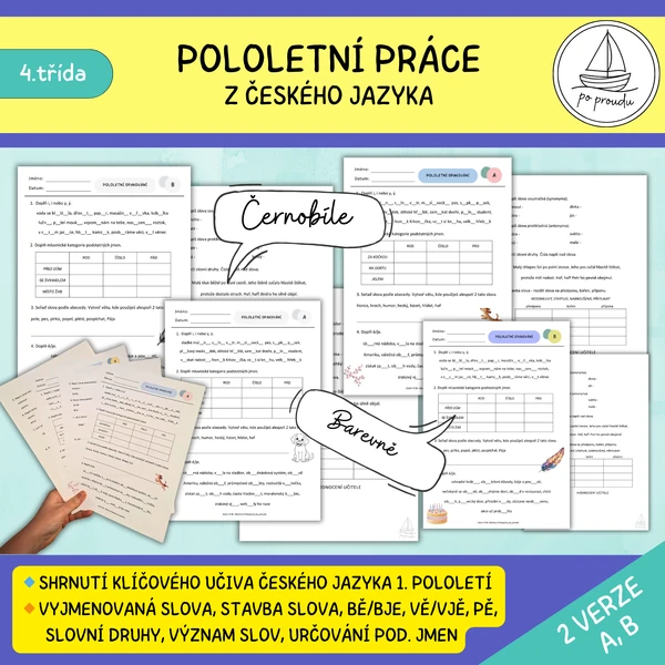 Pololetní práce z českého jazyka – 4. třída (2 verze)