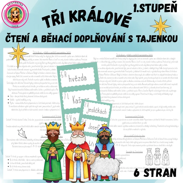 Tři králové - čtení a běhací doplňování s tajenkou