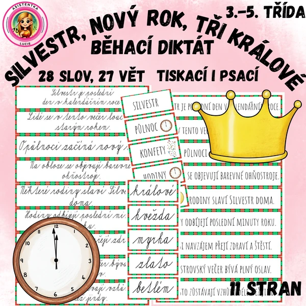 Běhací diktát pro 3.-5. třídu - silvestr, nový rok, tři králové