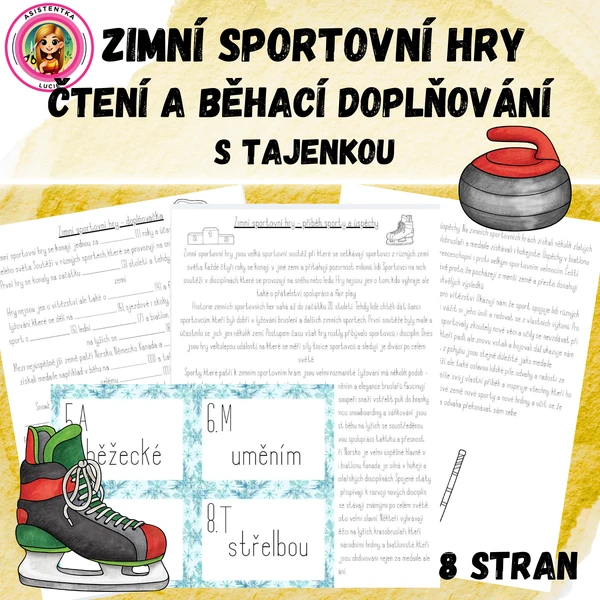 Zimní sportovní hry - čtení a běhací doplňování s tajenkou
